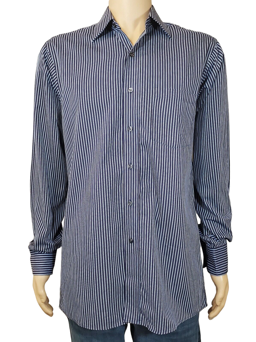 Michael Kors Mens Casual Shirt Navy/Blue Medium 34/35 Striped Button Down NWOT